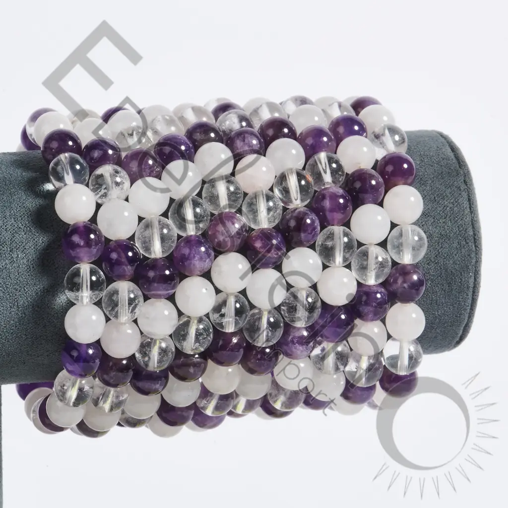 Bracelet Améthyste Quartz Rose Cristal de Roche - Perles naturelles 8mm Taille M - Grossiste minéraux