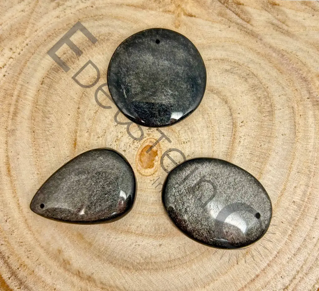 [PEN-OBSARG-TM] Pendentif Obsidienne argentée – Pierres naturelles taille M – Grossiste minéraux
