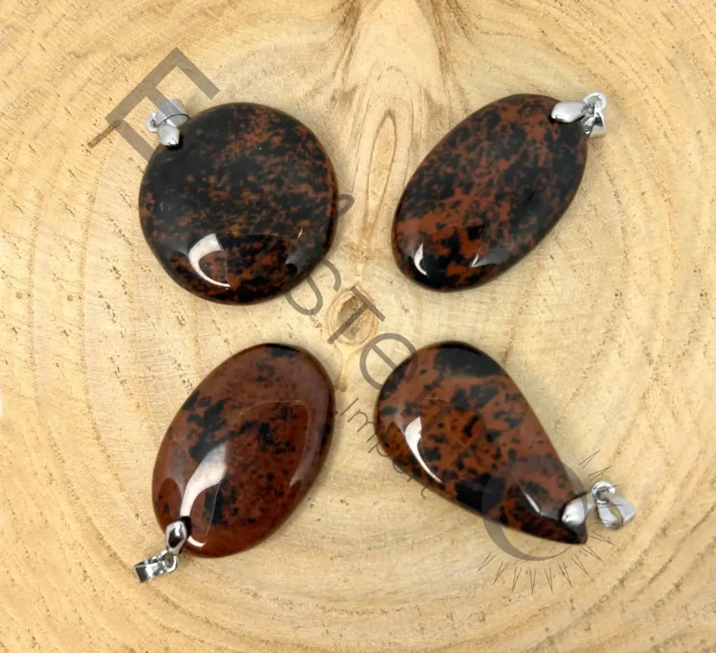 [PEN-OBSACA-M] Pendentif Obsidienne Acajou – Pierres naturelles Taille M – Grossiste minéraux