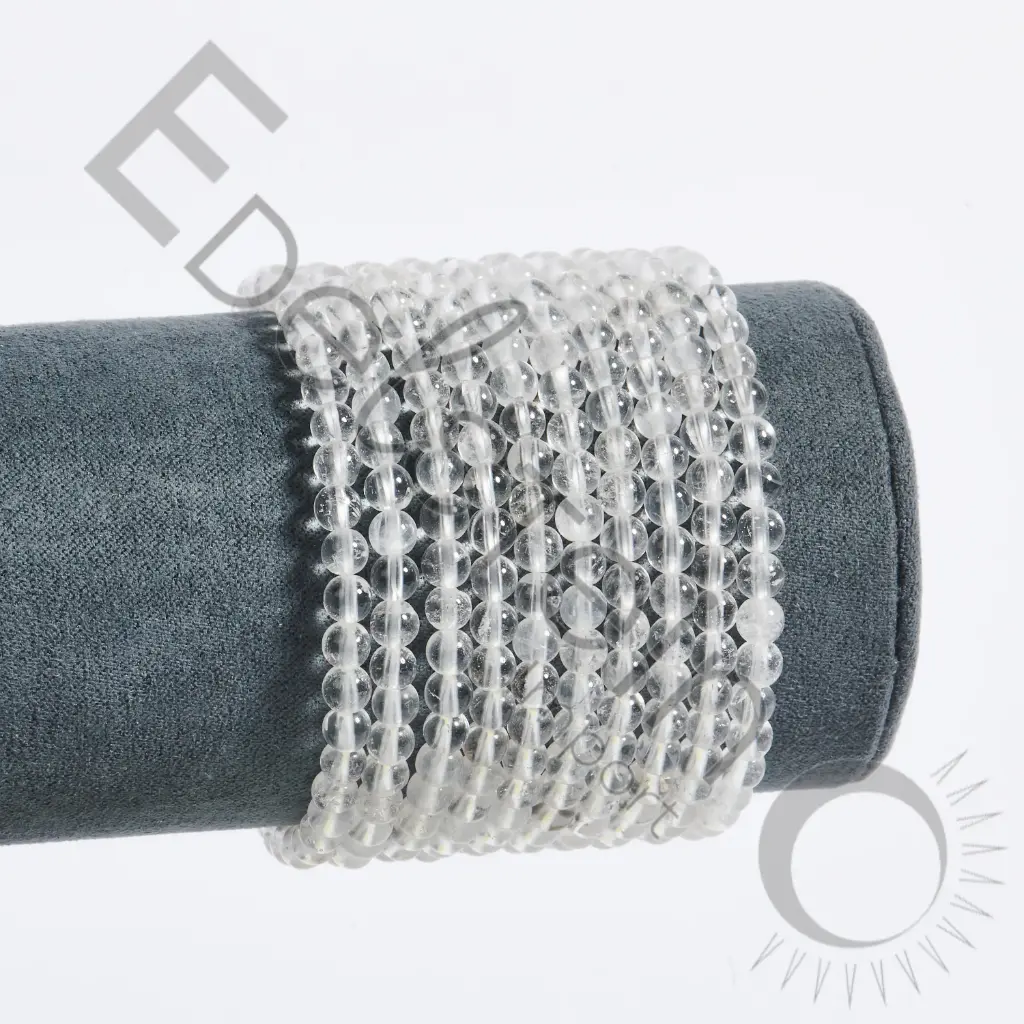 [BRC-CDR04-TM] Bracelet Cristal de Roche – Perles naturelles 4mm Taille M – Grossiste minéraux