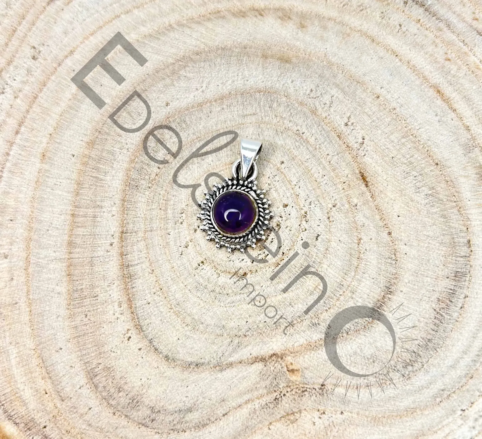 [PEN-AMECRARG-S] Pendentif en Améthyste Cerclé Argent forme ronde – Pierres naturelles Taille S – Grossiste minéraux