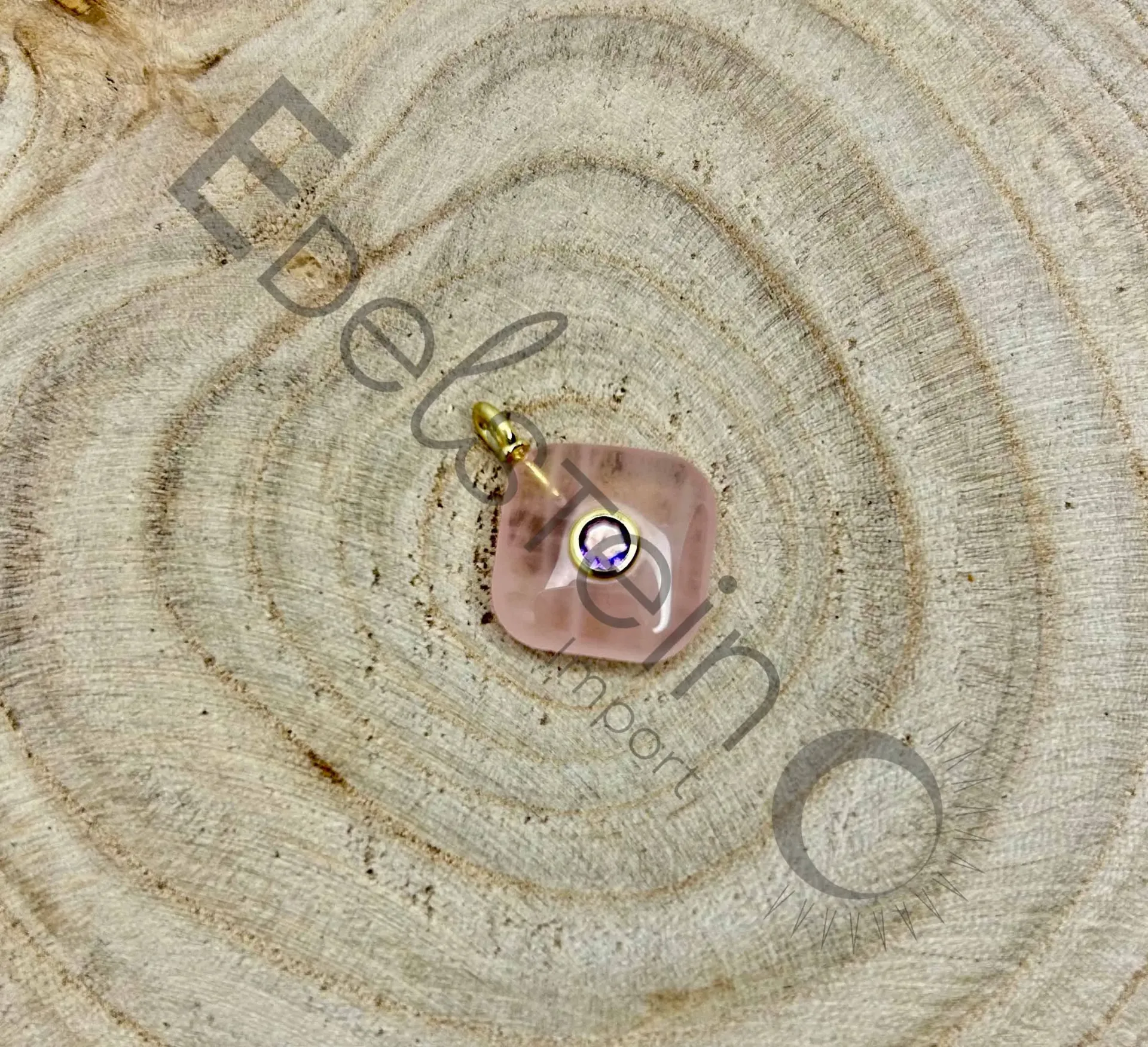 Pendentif Quartz Rose Carré avec Quartz Rose incrusté  - Pierres naturelles Taille S – Grossiste minéraux