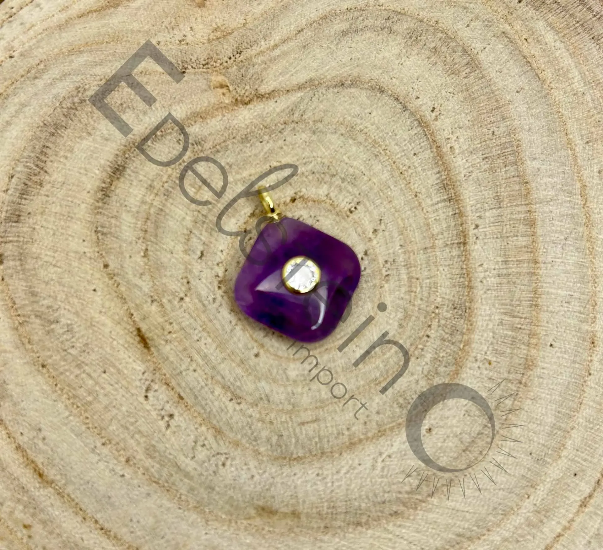 [PEN-AMECAC-TS] Pendentif Améthyste Carré avec Cristal de Roche incrusté  - Pierres naturelles Taille S – Grossiste minéraux