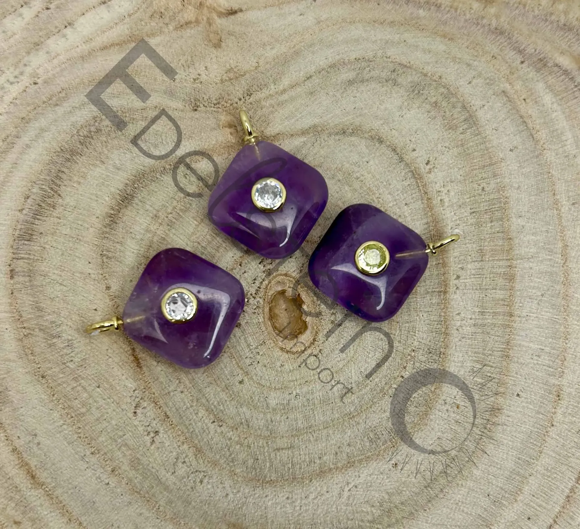 [PEN-AMECACI-TS] Pendentif Améthyste Carré avec Citrine incrustée  - Pierres naturelles Taille S – Grossiste minéraux