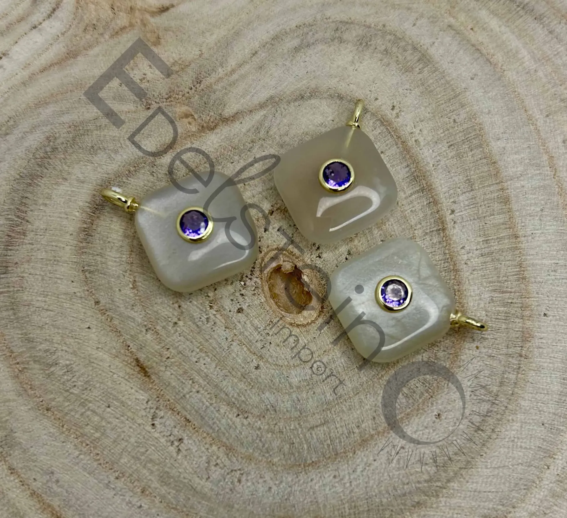 Pendentif Pierre de Lune Carré avec Lapis Lazuli incrusté - Pierres naturelles Taille S – Grossiste minéraux