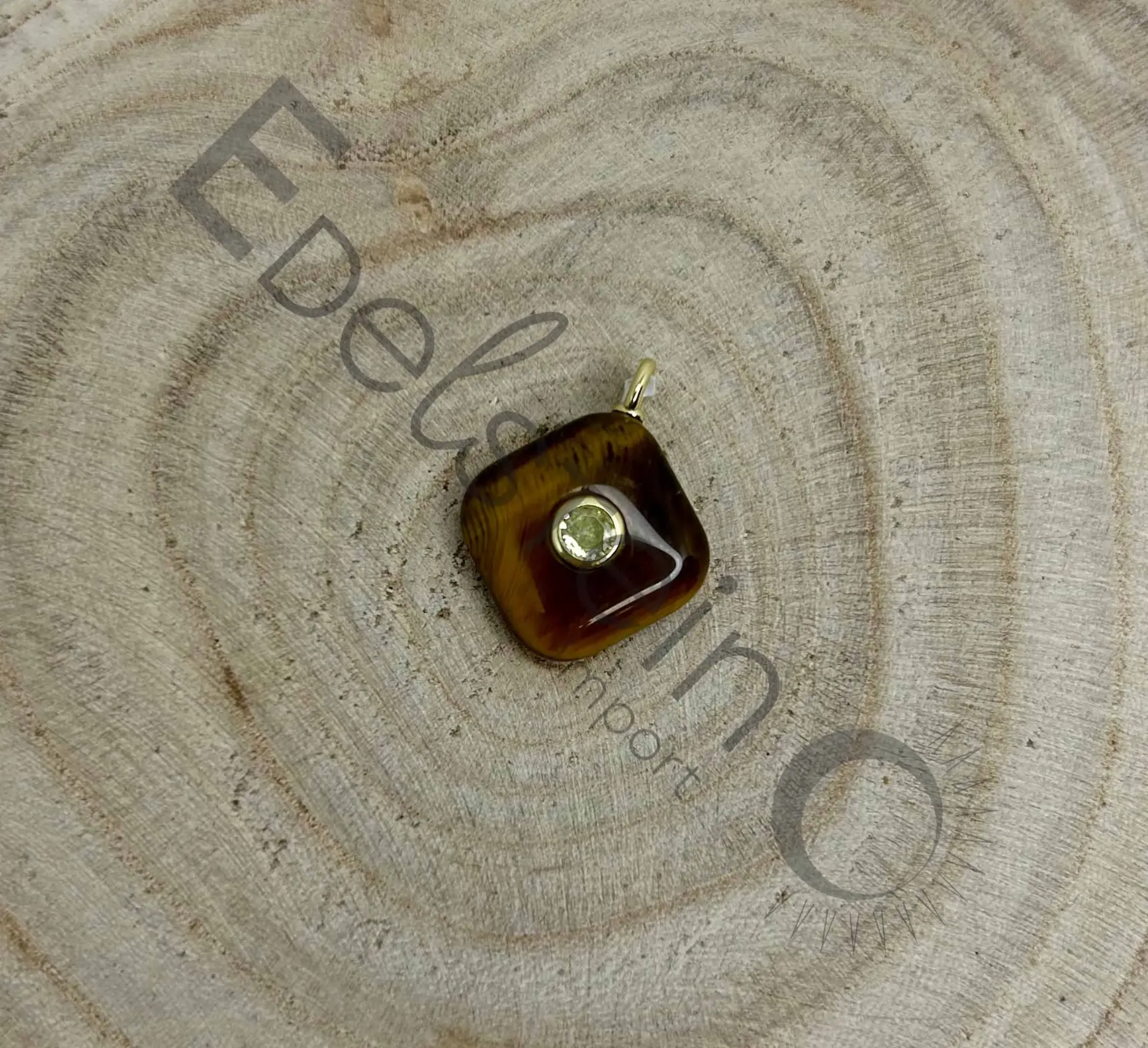 [PEN-ODTICAC-TS] Pendentif Oeil de Tigre Carré avec Citrine incrusté  - Pierres naturelles Taille S – Grossiste minéraux