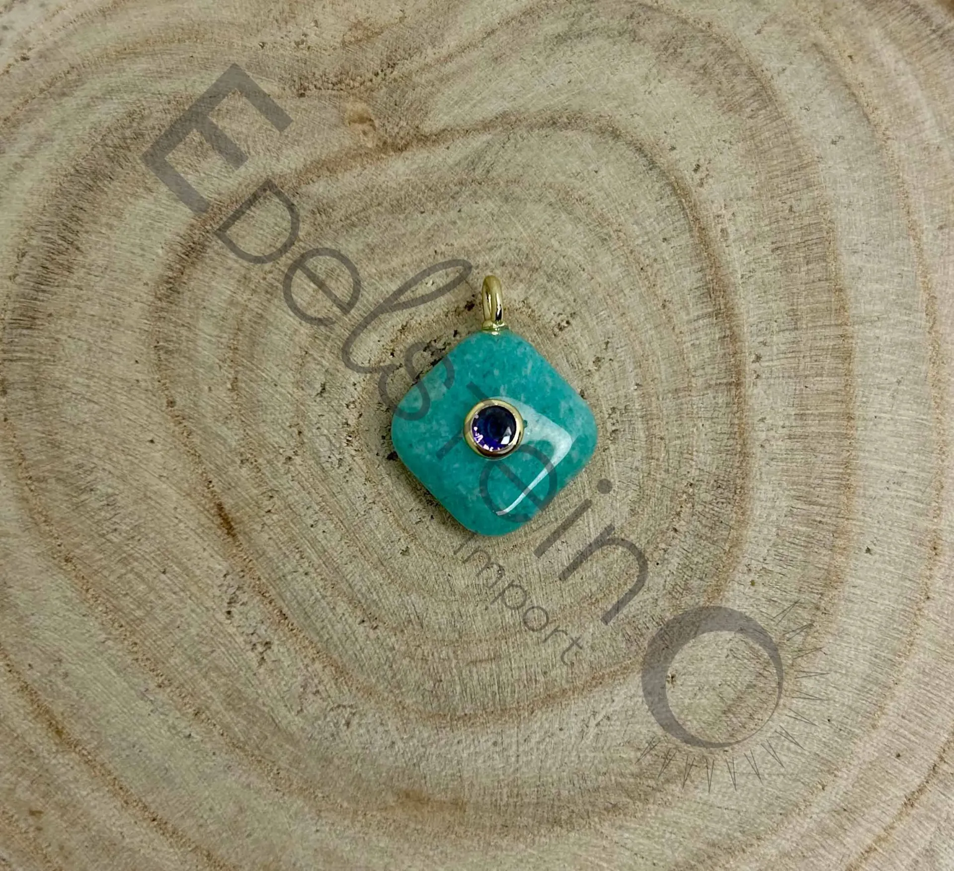 [PEN-AMACALL-TS] Pendentif Amazonite Carré avec Lapis Lazuli incrusté  - Pierres naturelles Taille S – Grossiste minéraux