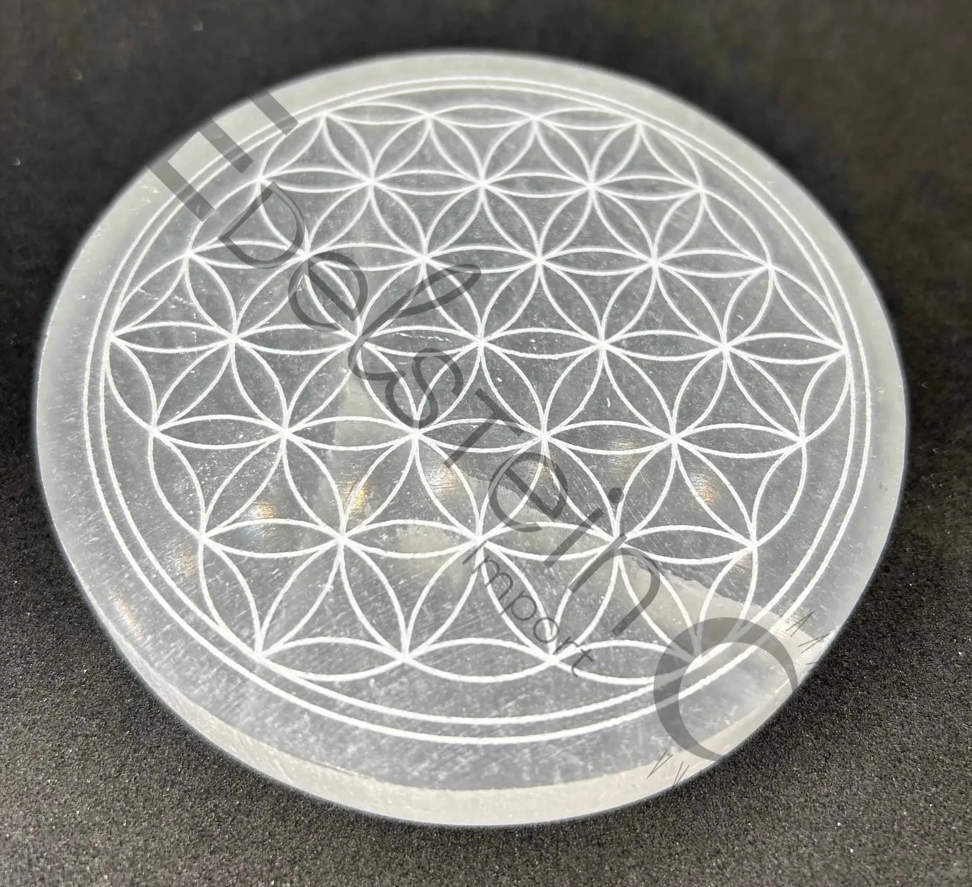 Plaque Sélénite Fleur de Vie  - Pierre naturelles – Grossiste minéraux