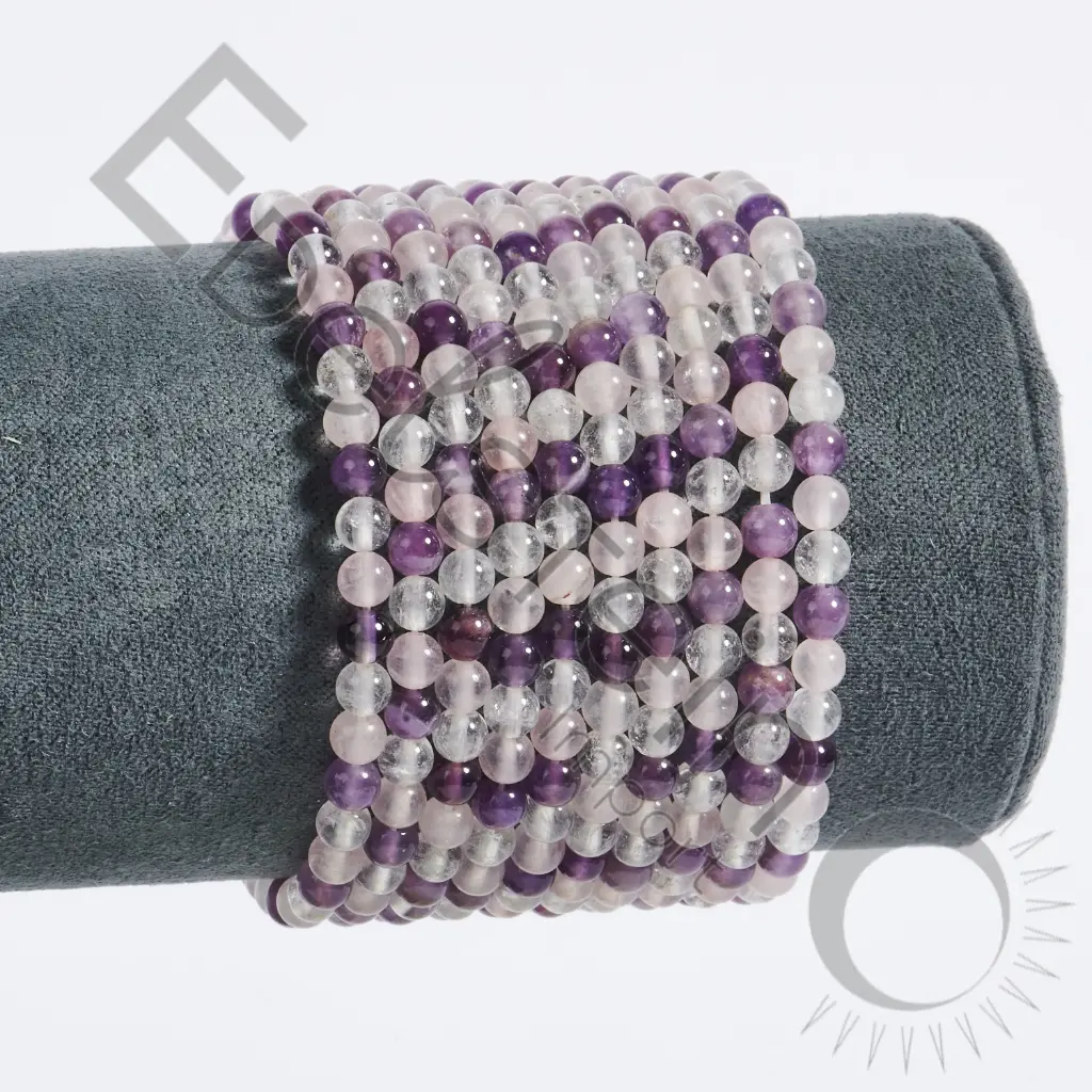 Bracelet Améthyste Cristal de Roche Quartz Rose - Perles naturelles 6mm Taille M - Grossiste minéraux