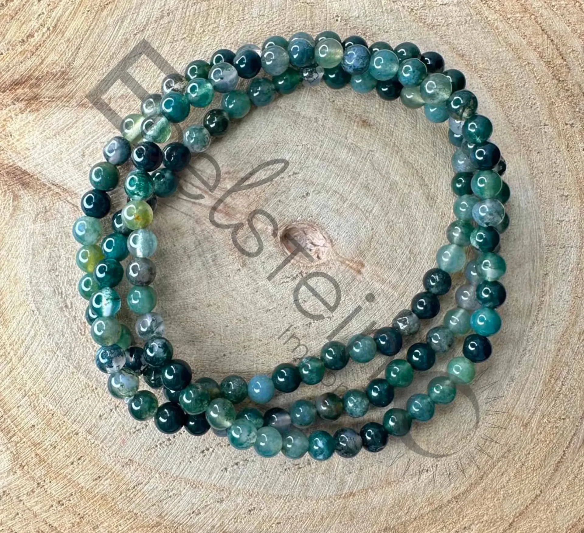 Bracelet Agate Mousse – Perles naturelles 4mm Taille M – Grossiste minéraux