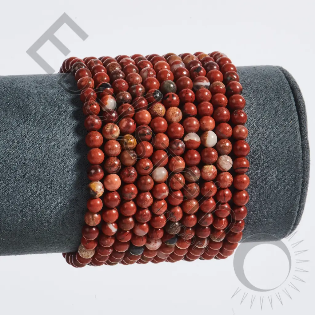 Bracelet Jaspe Rouge Bréchique – Perles naturelles 4mm Taille L – Grossiste minéraux