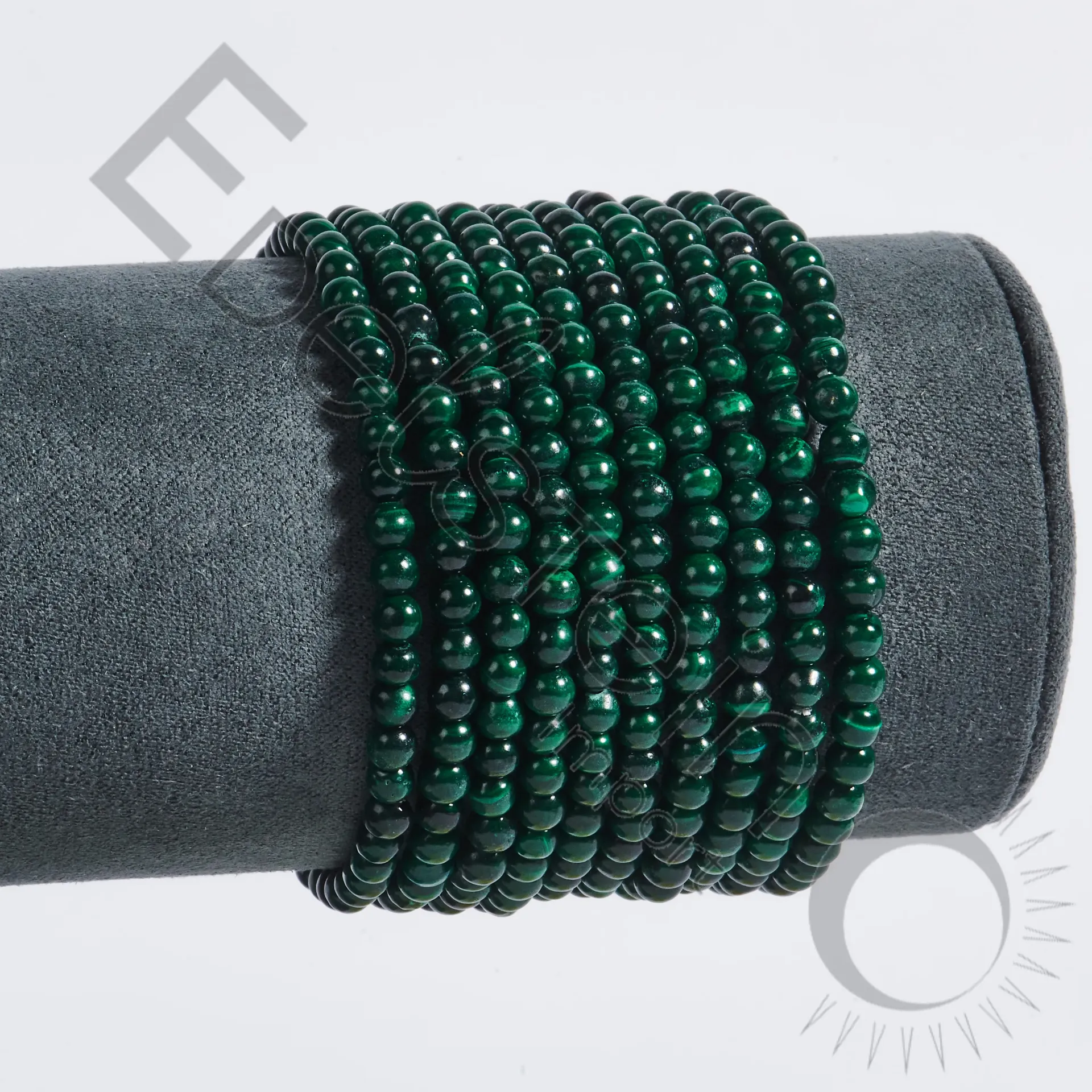 [BRC-MAL04-TL] Bracelet Malachite – Perles naturelles 4mm Taille L – Grossiste minéraux
