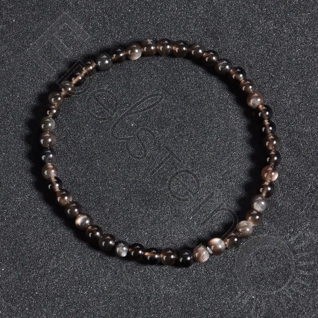 Bracelet Obsidienne argenté – Perles naturelles 4mm Taille L – Grossiste minéraux