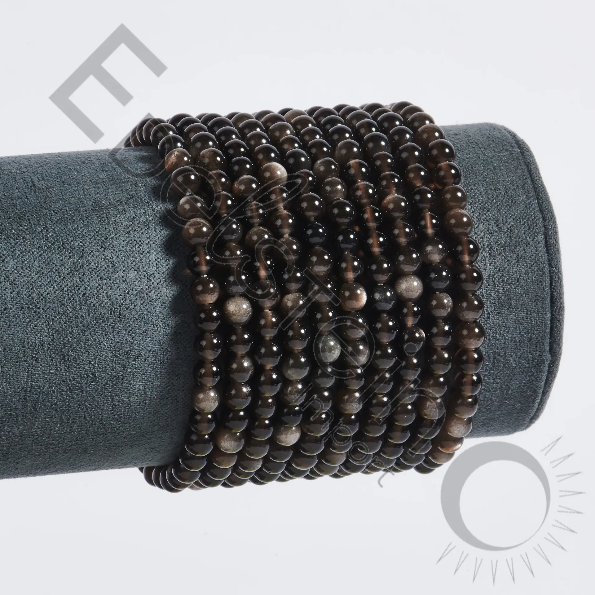 Bracelet Obsidienne argenté – Perles naturelles 4mm Taille L – Grossiste minéraux