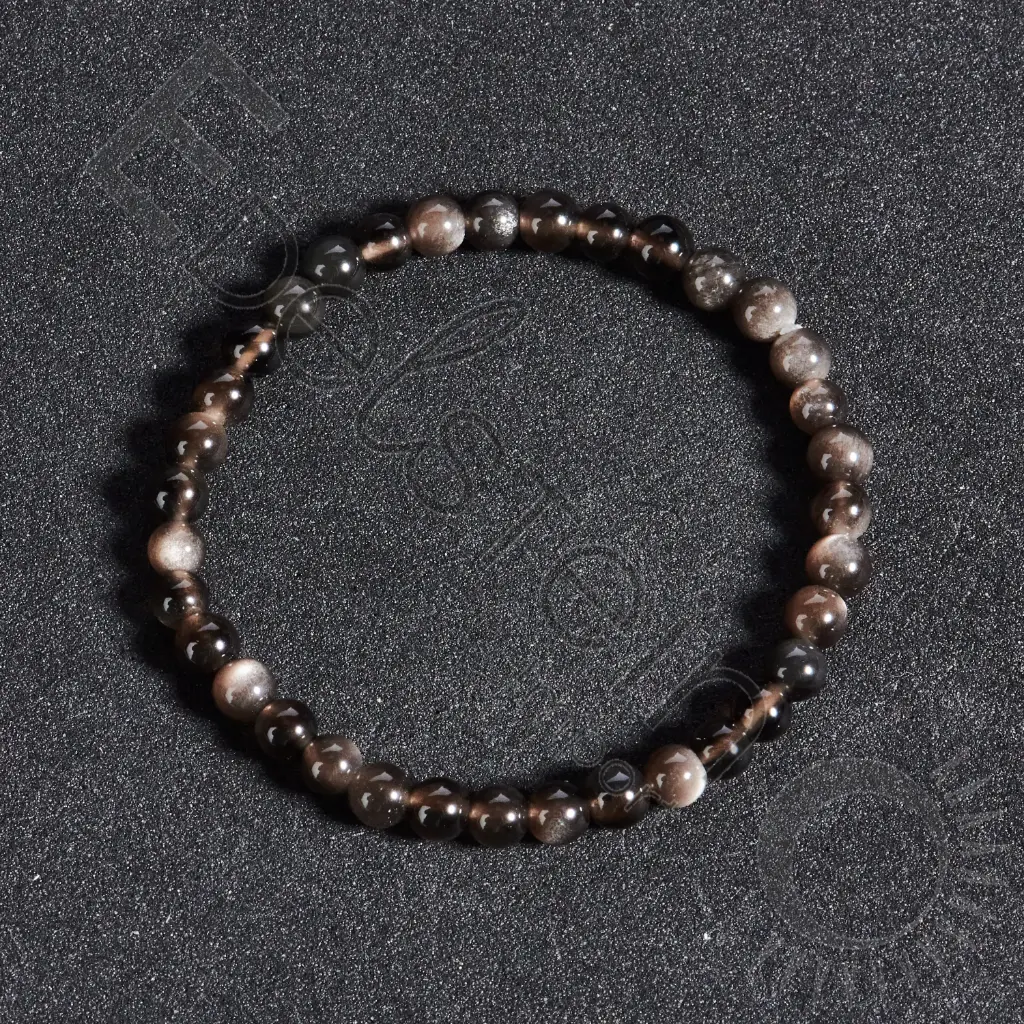 Bracelet Obsidienne argenté – Perles naturelles 4mm Taille S – Grossiste minéraux