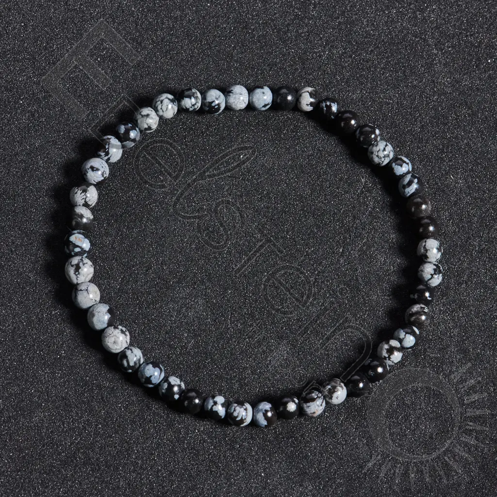 [BRC-OBSN04-TL] Bracelet Obsidienne neige – Perles naturelles 4mm Taille L – Grossiste minéraux