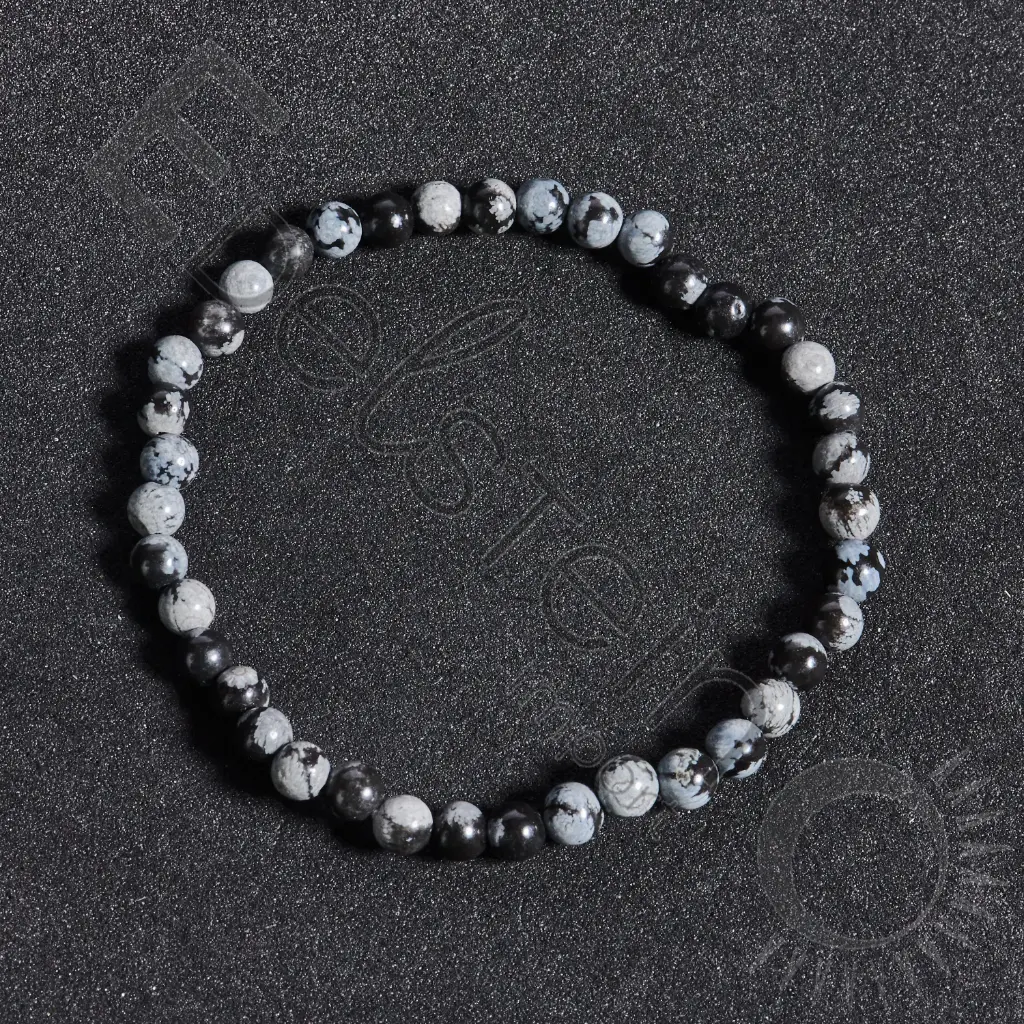 [BRC-OBSN04-TM] Bracelet Obsidienne neige – Perles naturelles 4mm Taille M – Grossiste minéraux
