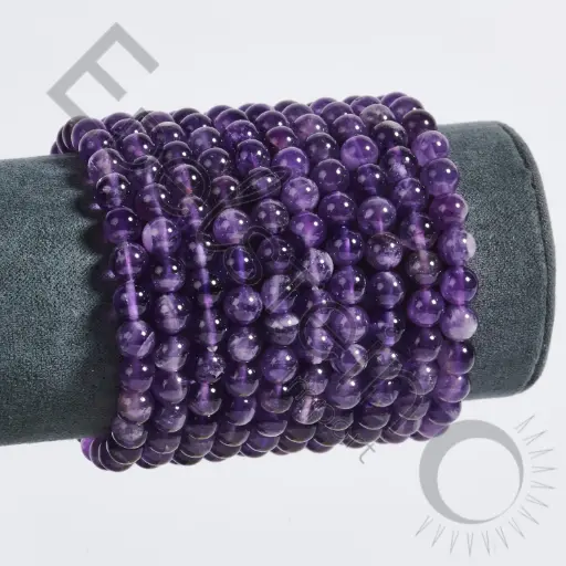 [BRC-AM06-TL] Bracelet Améthyste – Perles naturelles 6mm Taille L – Grossiste minéraux