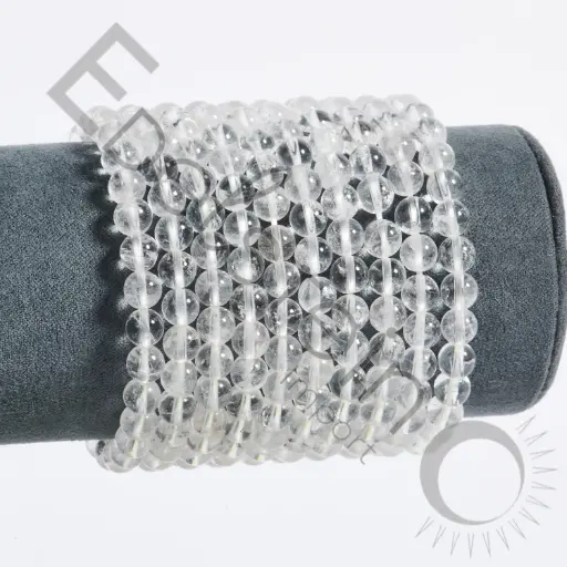 [BRC-CDR06-TM] Bracelet Cristal de Roche – Perles naturelles 6mm Taille M – Grossiste minéraux