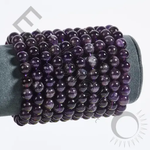 [BRC-AM08-TS] Bracelet Améthyste – Perles naturelles 8mm Taille S – Grossiste minéraux