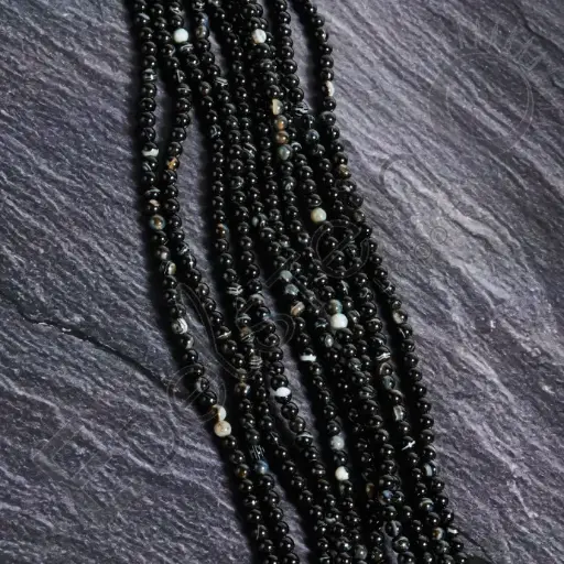 [FPE-AGO04] Fil de perles Agate Oeil noire – Perles naturelles 4mm – Grossiste minéraux