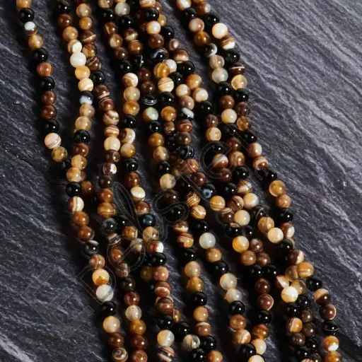 [FPE-AGO06] Fil de perles Agate Oeil noire – Perles naturelles 6mm – Grossiste minéraux