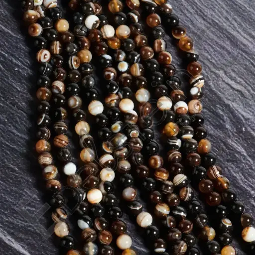 [FPE-AGO08] Fil de perles Agate Oeil noire – Perles naturelles 8mm – Grossiste minéraux