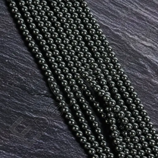 [FPE-HEM06] Fil de perles Hématite – Perles naturelles 6mm – Grossiste minéraux