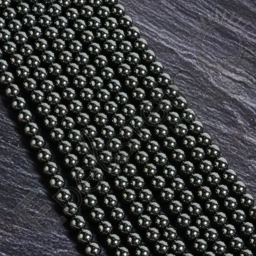 [FPE-HEM08] Fil de perles Hématite – Perles naturelles 8mm – Grossiste minéraux