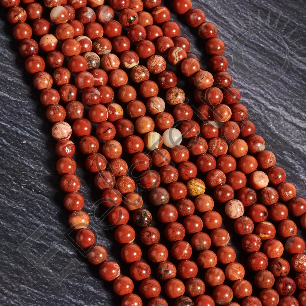 [FPE-JROB08] Fil de perles Jaspe Rouge – Perles naturelles 8mm – Grossiste minéraux