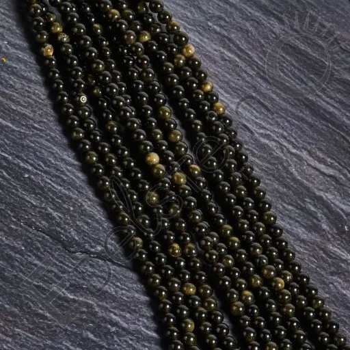 [FPE-OBSD06] Fil de perles Obsidienne dorée – Perles naturelles 6mm – Grossiste minéraux