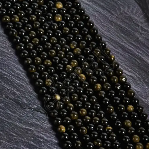 [FPE-OBSD08] Fil de perles Obsidienne dorée – Perles naturelles 8mm – Grossiste minéraux