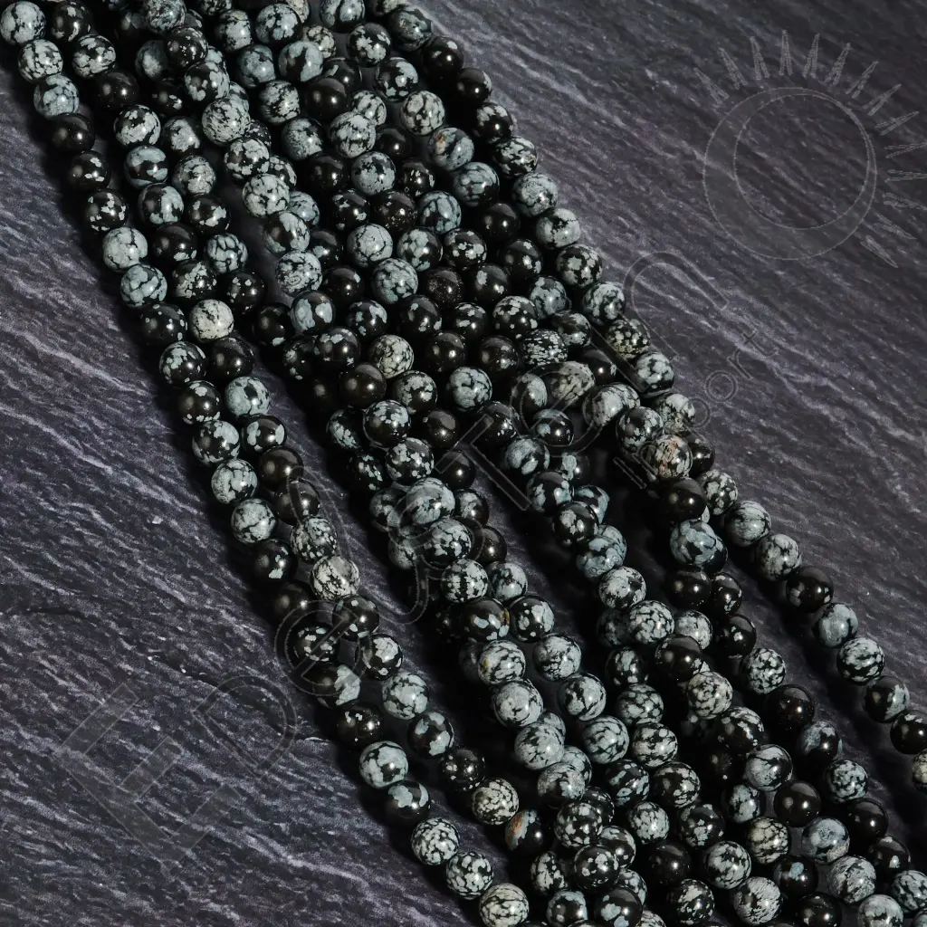 [FPE-OBSN06] Fil de perles Obsidienne neige – Perles naturelles 6mm – Grossiste minéraux