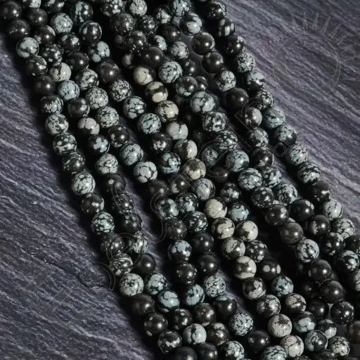 [FPE-OBSN08] Fil de perles Obsidienne neige – Perles naturelles 8mm – Grossiste minéraux