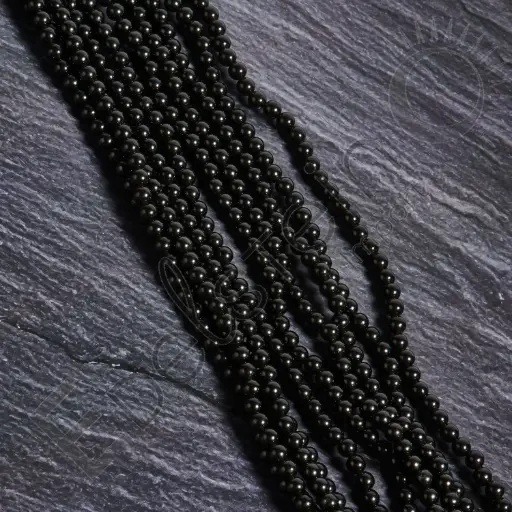[FPE-OBSNO04] Fil de perles Obsidienne noire – Perles naturelles 4mm – Grossiste minéraux