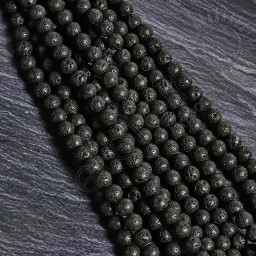 [FPE-PDLA08] Fil de perles Pierre de Lave – Perles naturelles 8mm – Grossiste minéraux