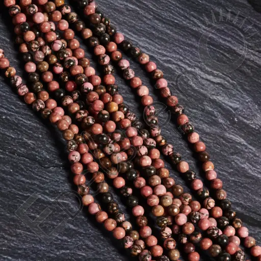 [FPE-RHODN06] Fil de perles Rhodonite noire  - Perles naturelles 6mm – Grossiste minéraux