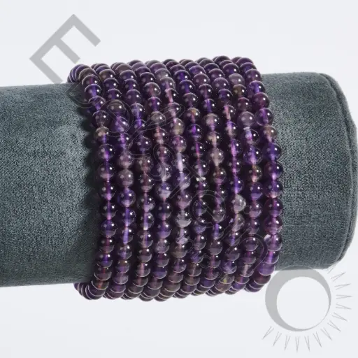 [BRC-AM04-TL] Bracelet Améthyste – Perles naturelles 4mm Taille L – Grossiste minéraux