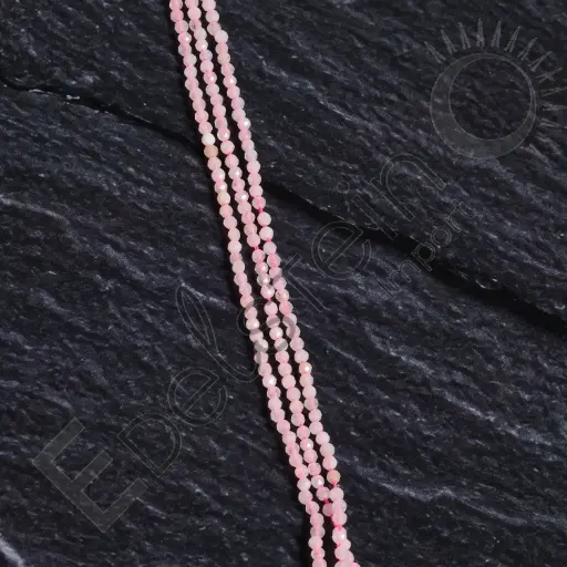 [FPE-QURO02] Fil de perles Quartz Rose  - Perles naturelles facettées 2mm – Grossiste minéraux