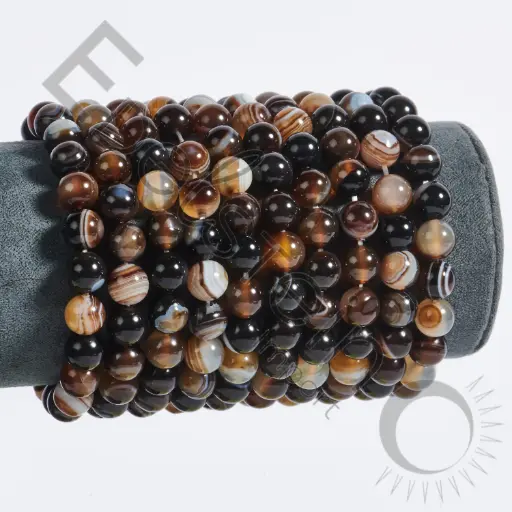 [BRC-AGO08-TL] Bracelet Agate Oeil noire – Perles naturelles 8mm Taille L – Grossiste minéraux