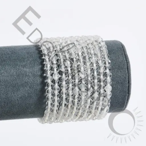 [BRC-CDR04-TM] Bracelet Cristal de Roche – Perles naturelles 4mm Taille M – Grossiste minéraux